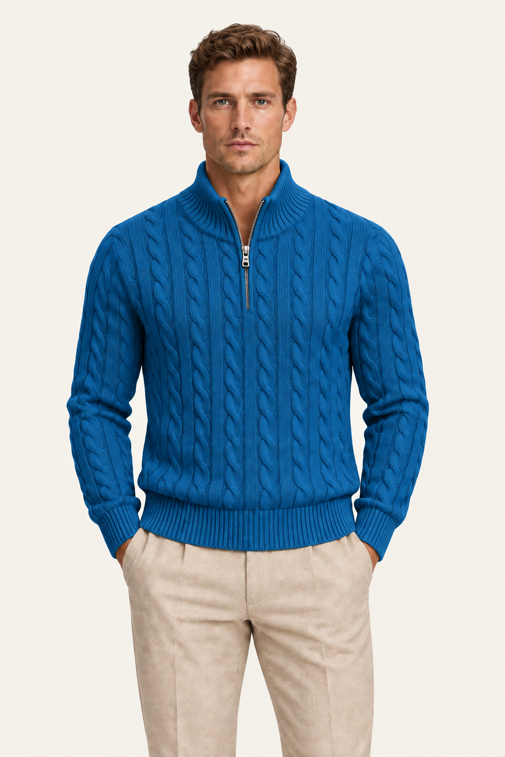 Tilano Cable Quarter-Zip Knit Ocean Teal