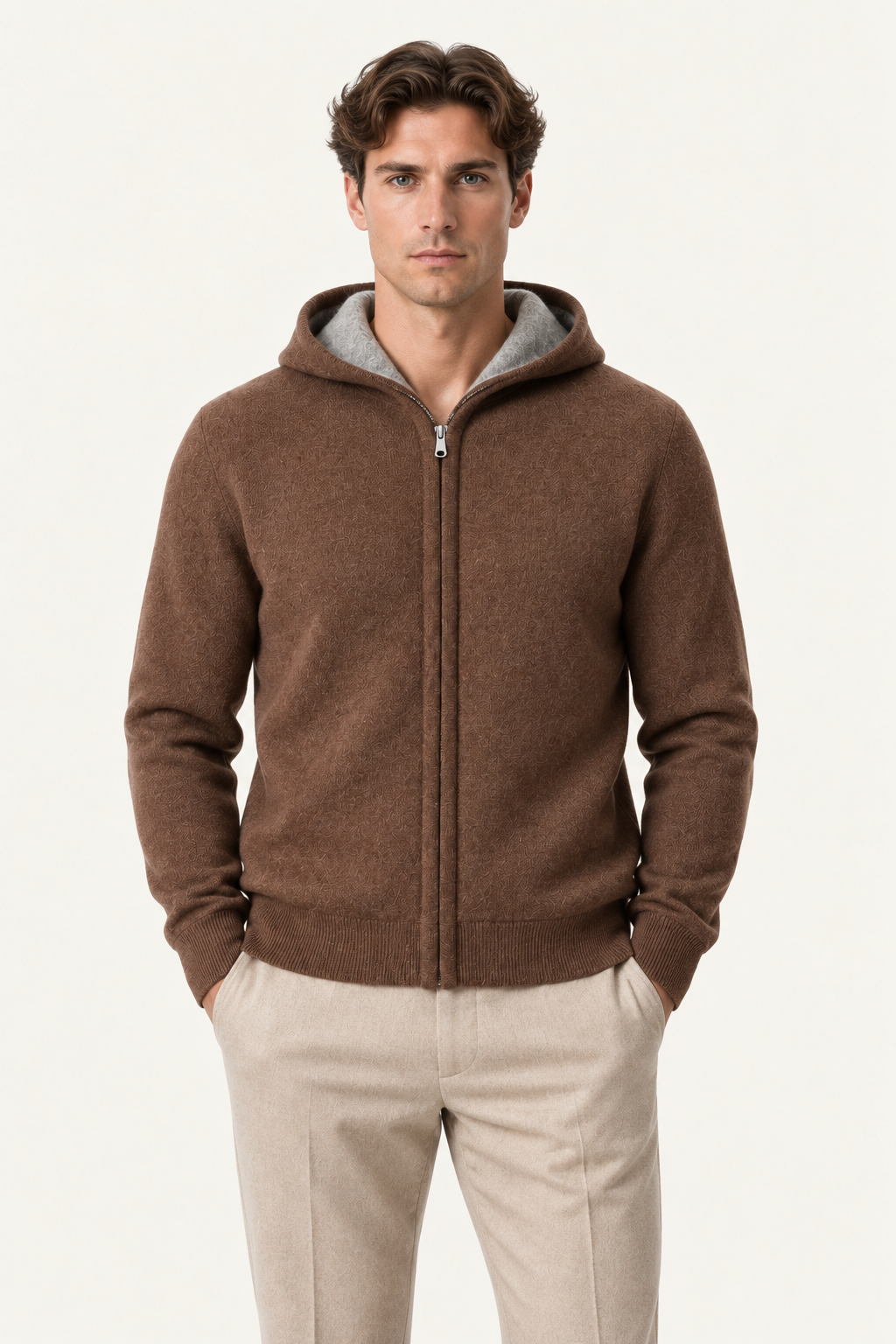 Talero Reversible Hooded Zip Knit Brown/Grey