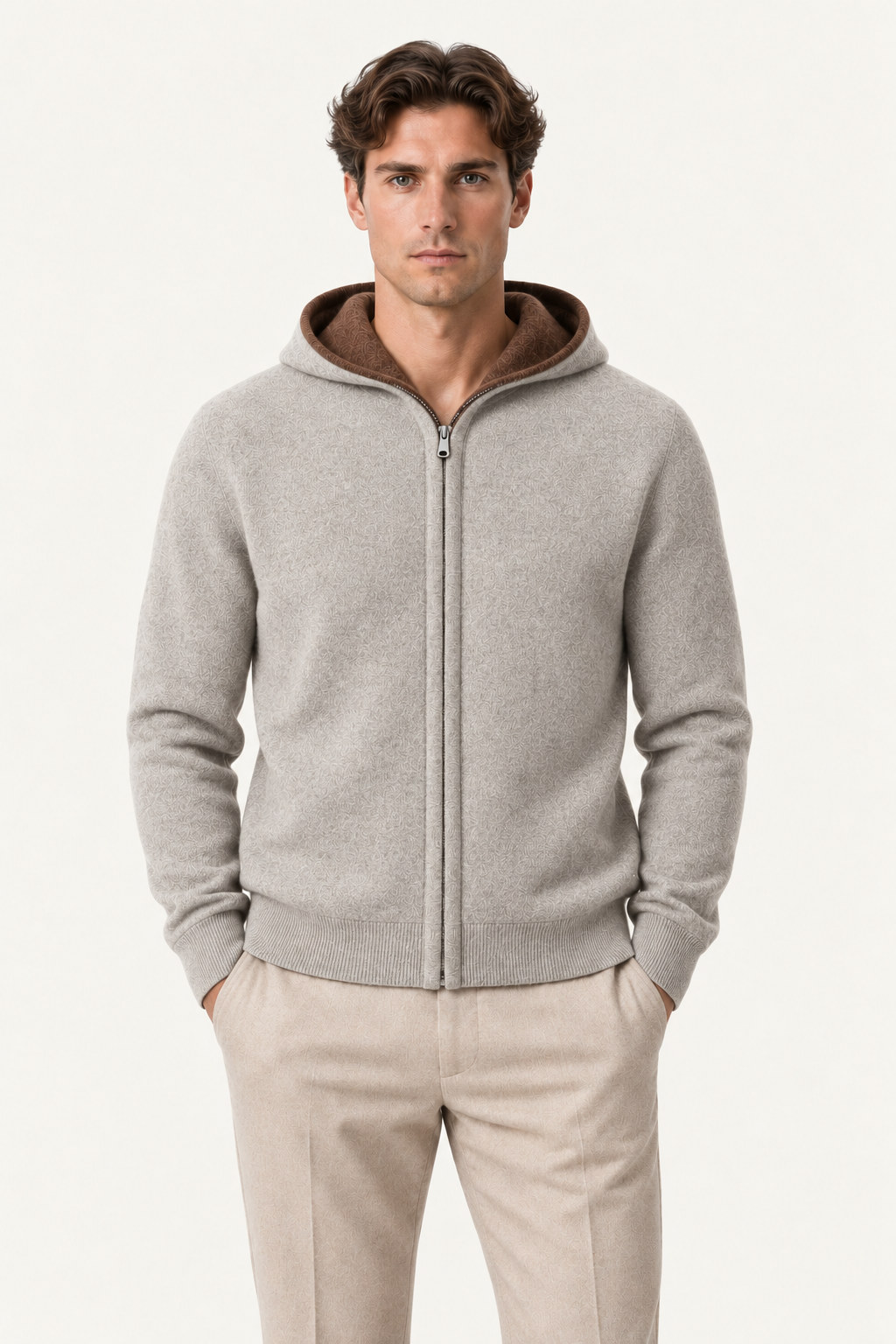 Talero Reversible Hooded Zip Knit Brown/Grey