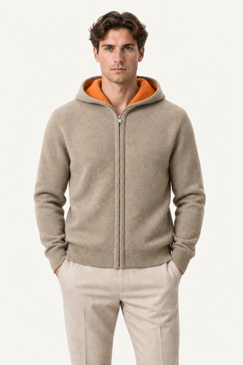 Talero Reversible Hooded Zip Knit Camel/Orange