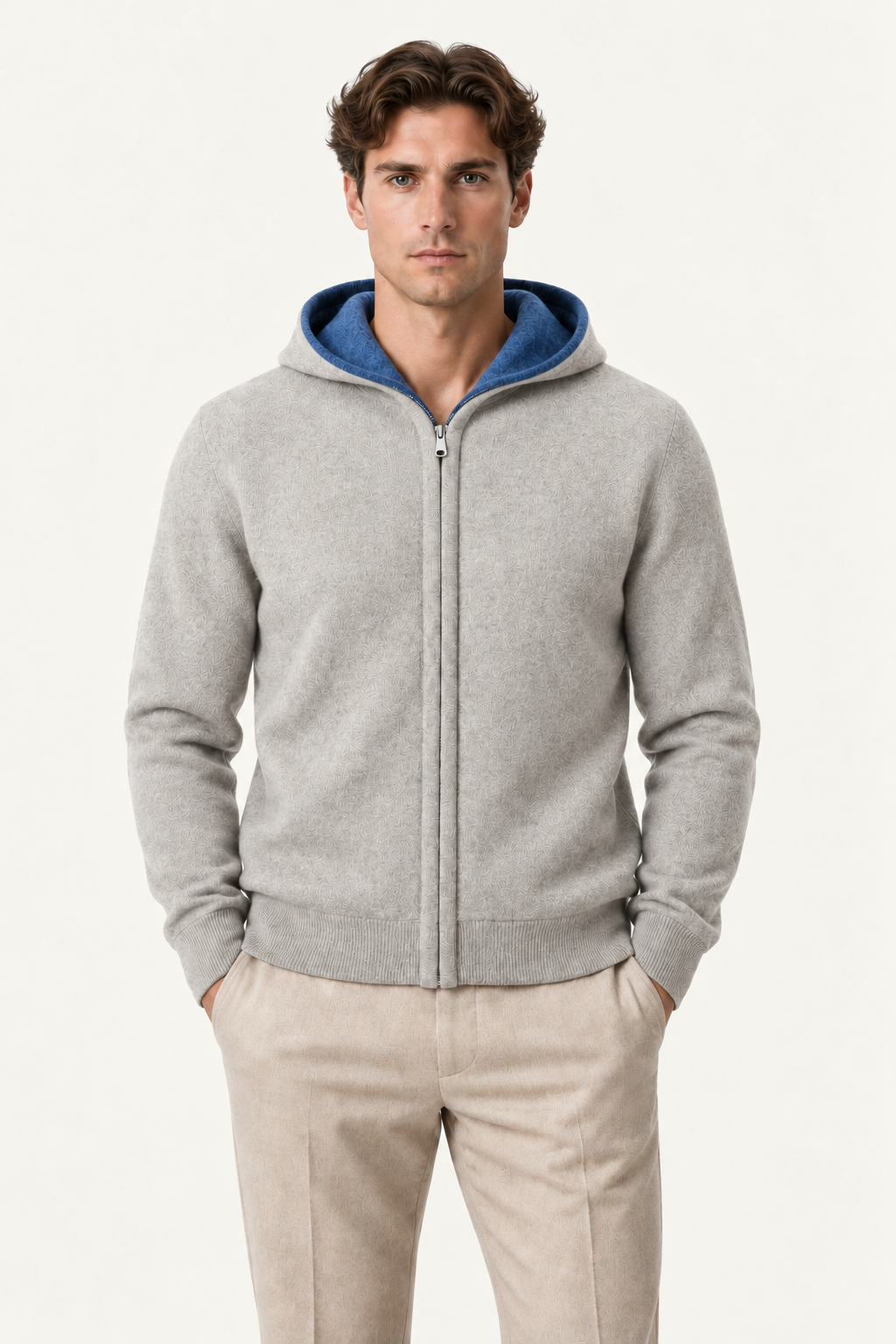 Talero Reversible Hooded Zip Knit Grey/Blue