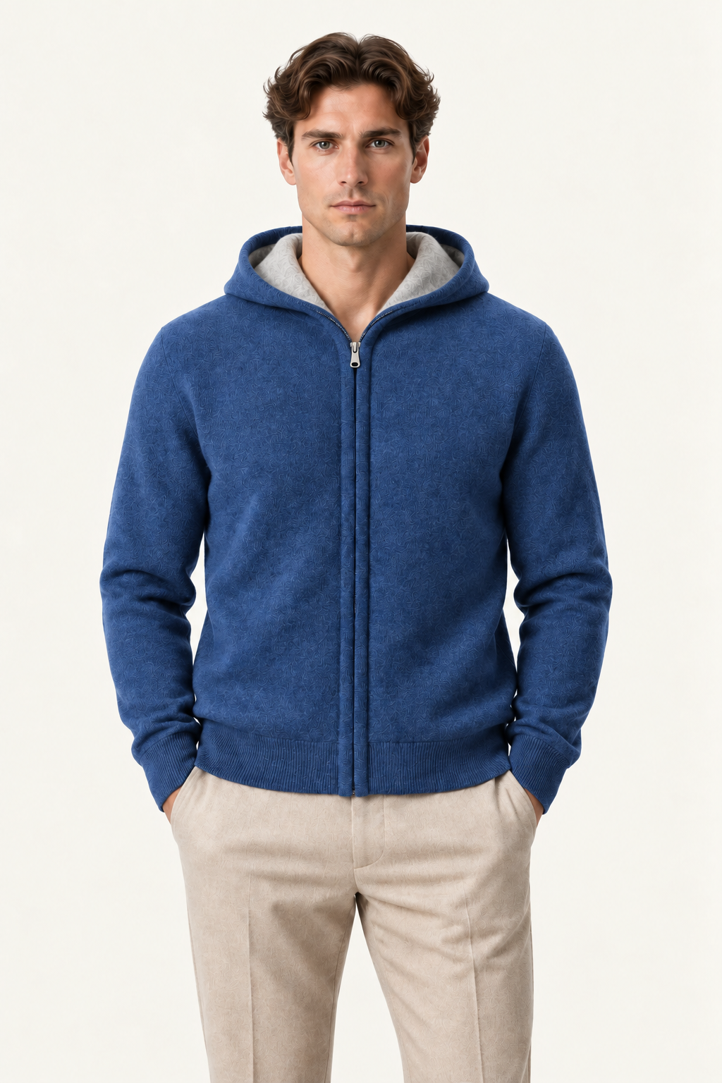 Talero Reversible Hooded Zip Knit Grey/Blue