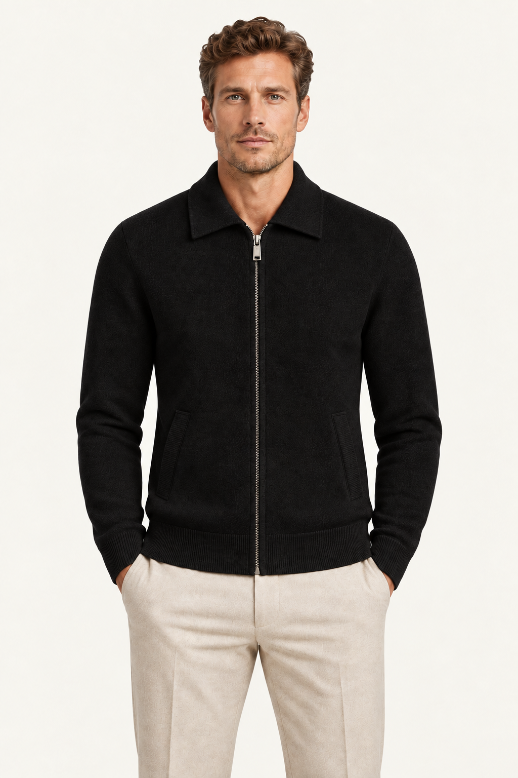 Teravo Merino Knitted Polo Cardigan Black
