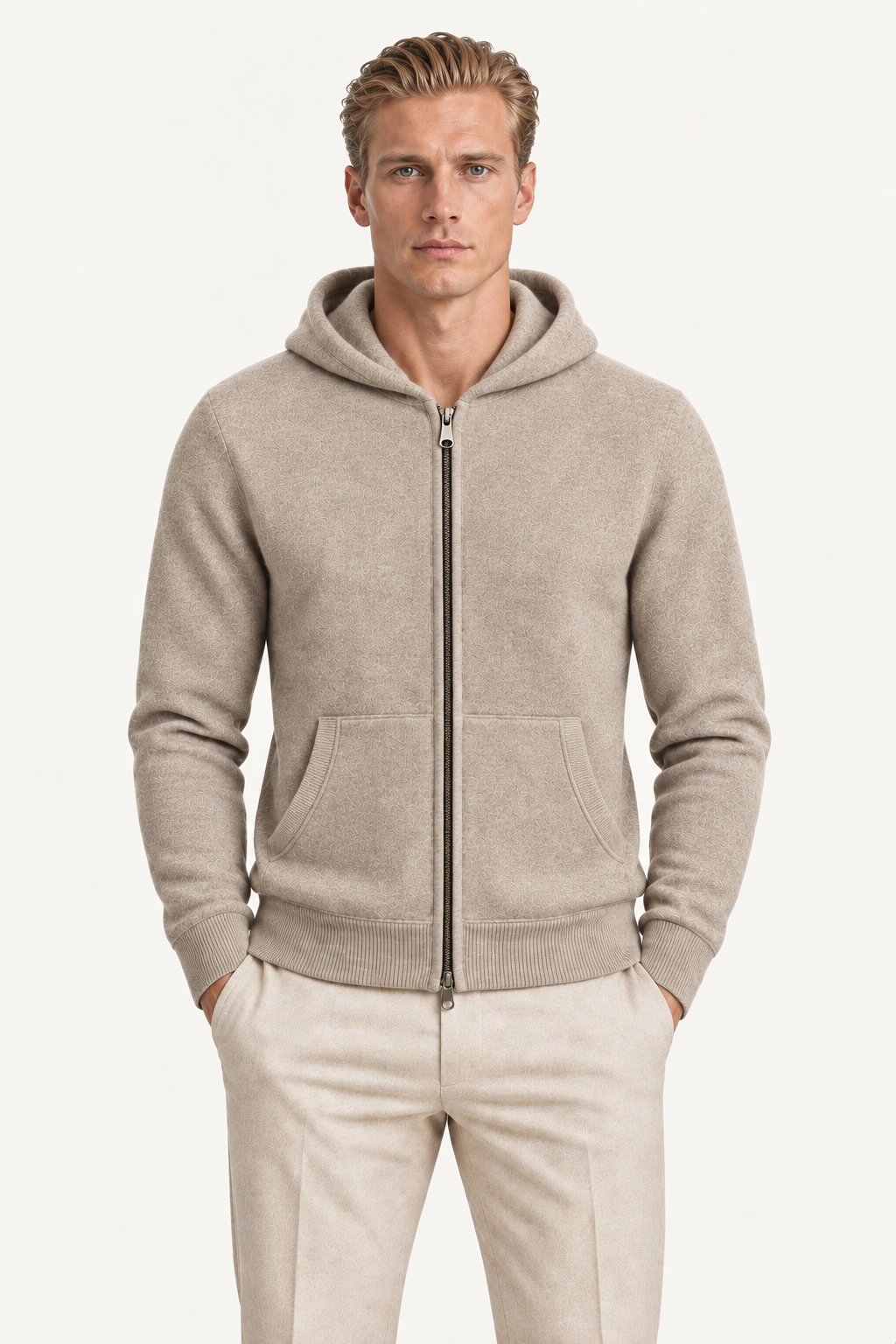 Tonari Merino Hooded Zip Beige
