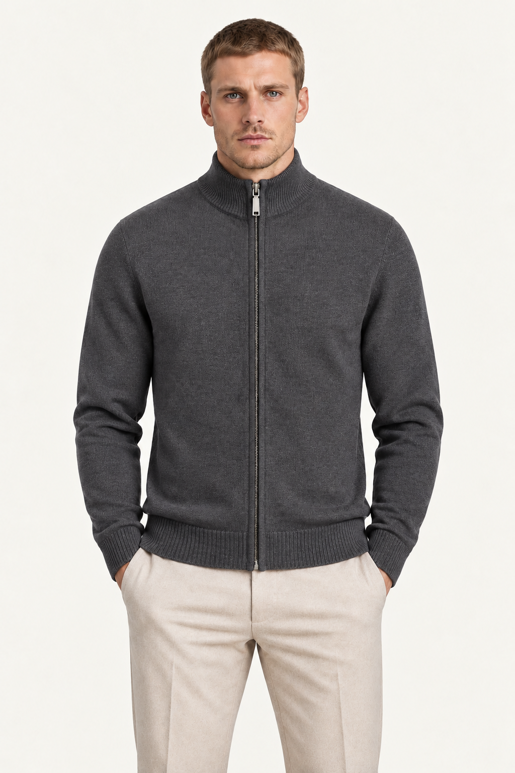 Vaniro Merino Cardigan Grey