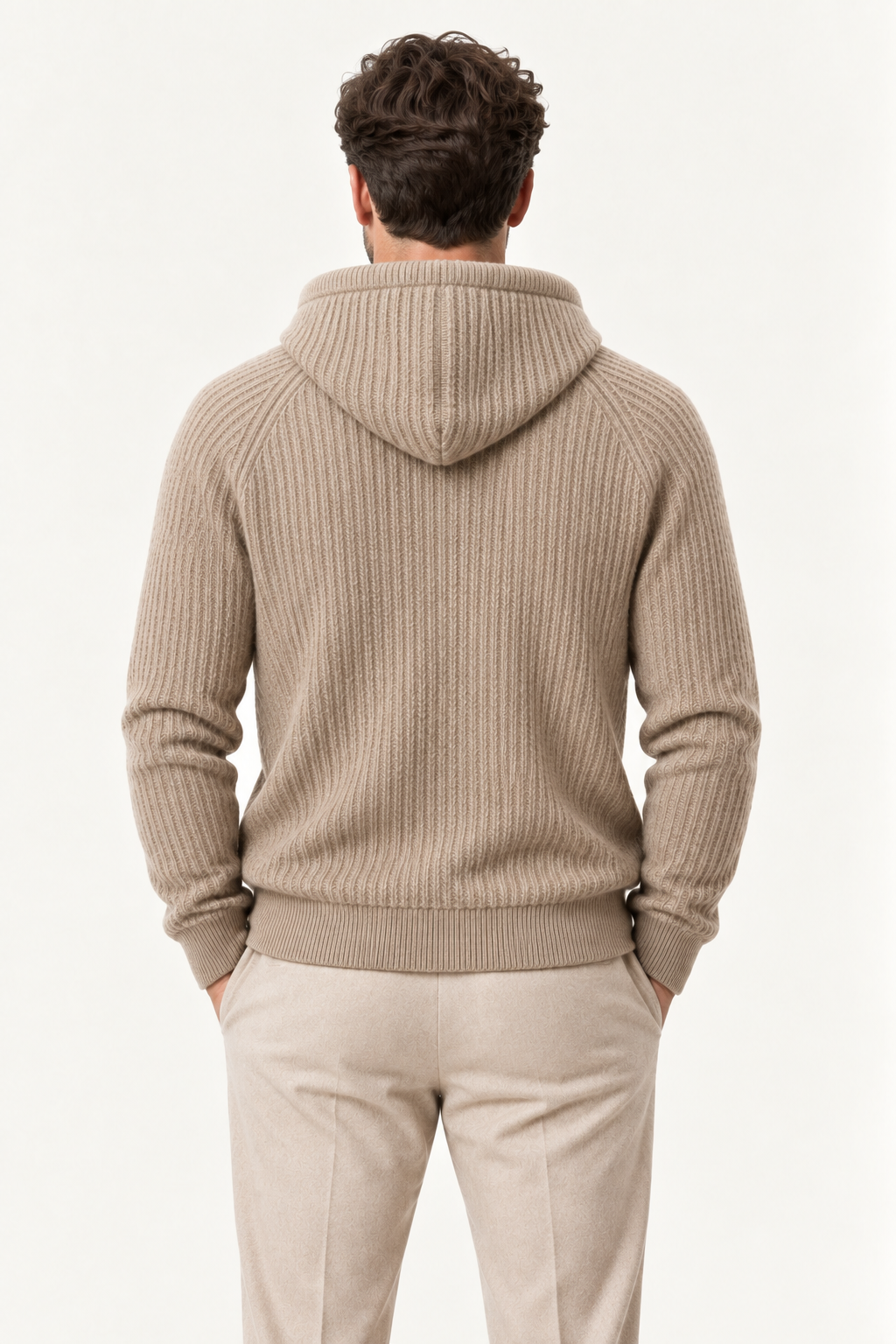 Velani Wool Hooded Zip Knit Beige