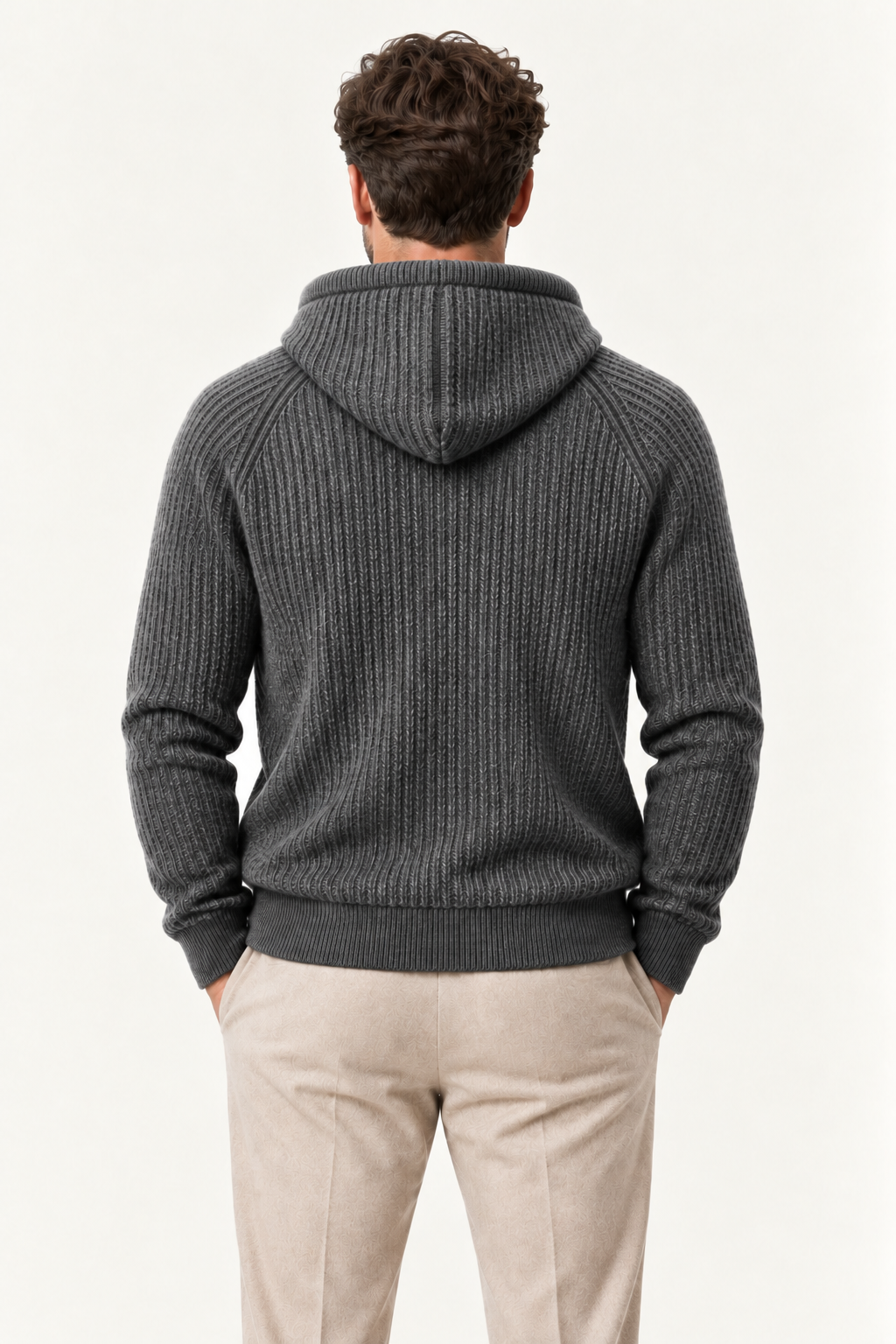 Velani Wool Hooded Zip Knit Dark grey