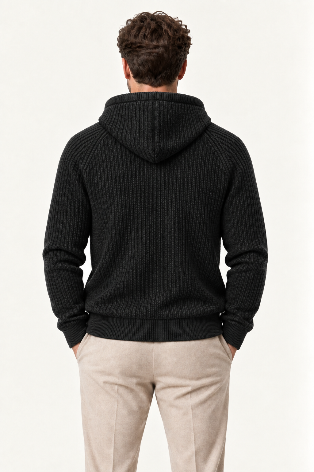 Velani Wool Hooded Zip Knit Black