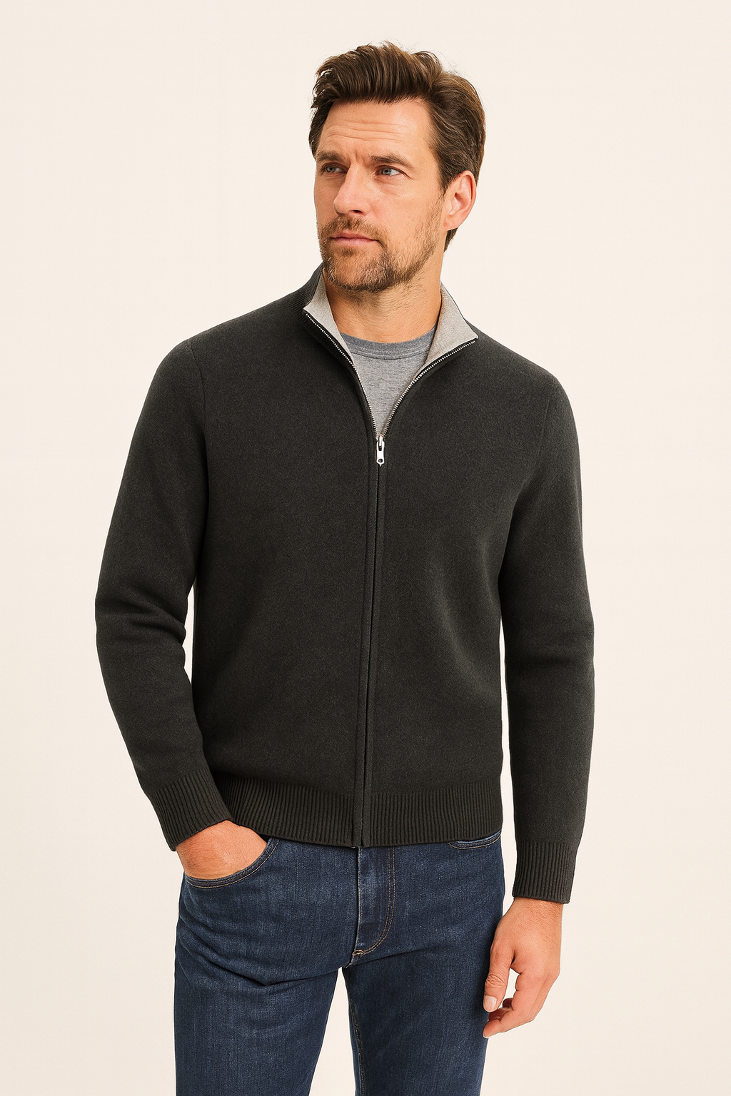 Sivaro Reversible Cashmere Zip Knit Grey & Dark Grey