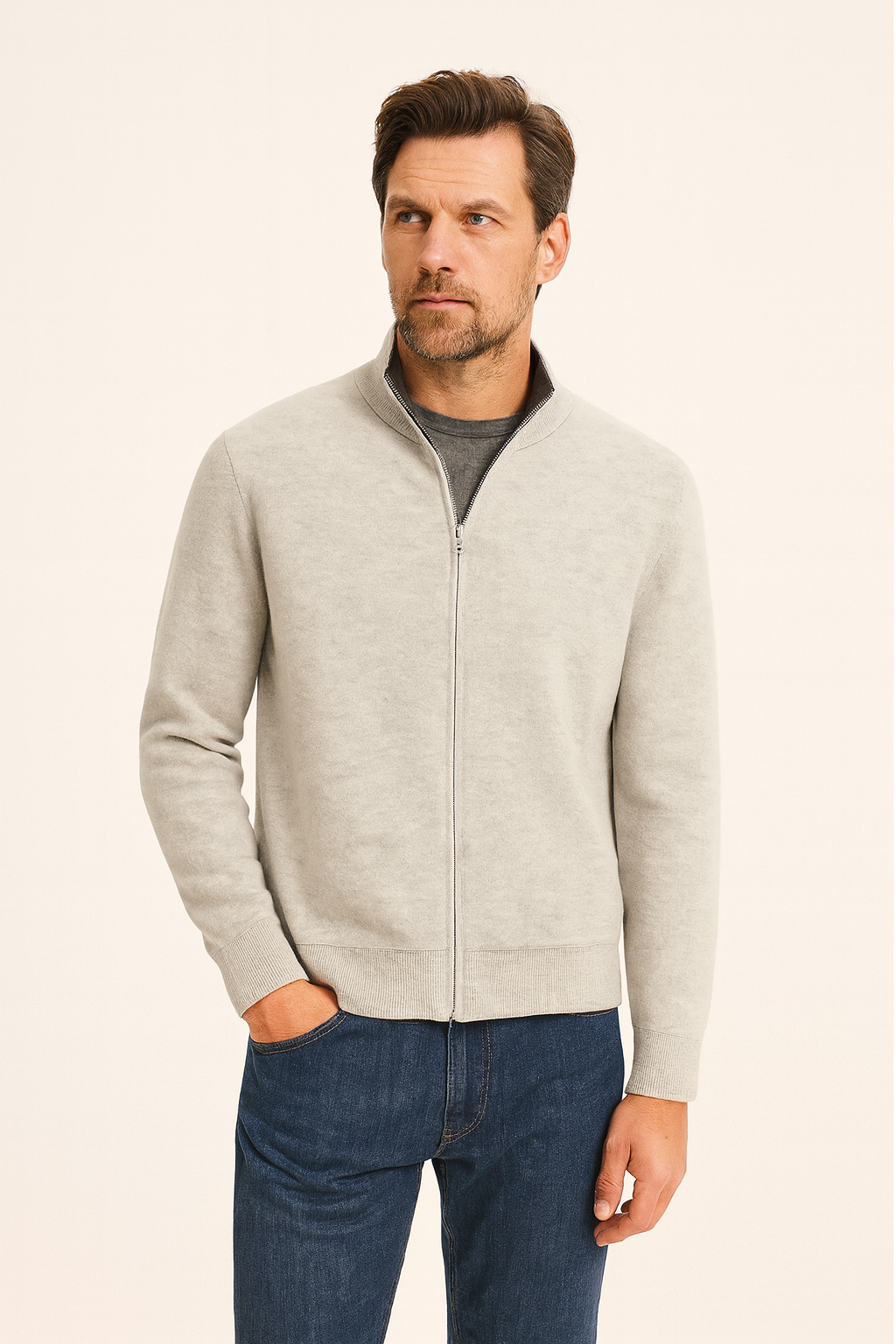 Sivaro Reversible Cashmere Zip Knit Grey & Dark Grey