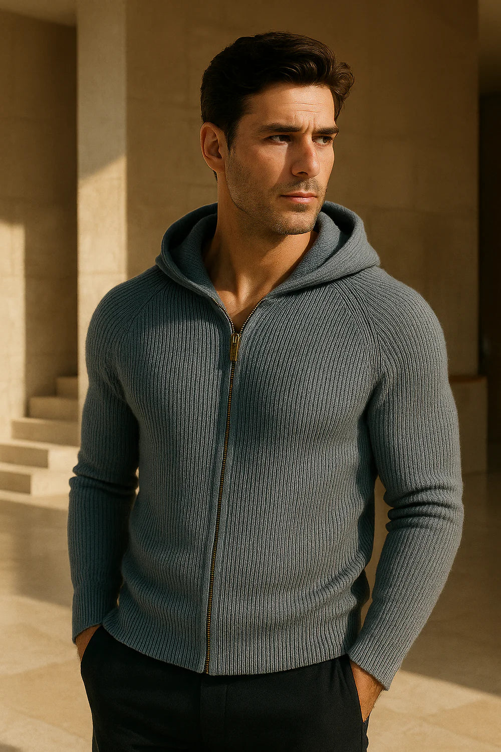 Zelano Merino Hooded Sweater Light Blue