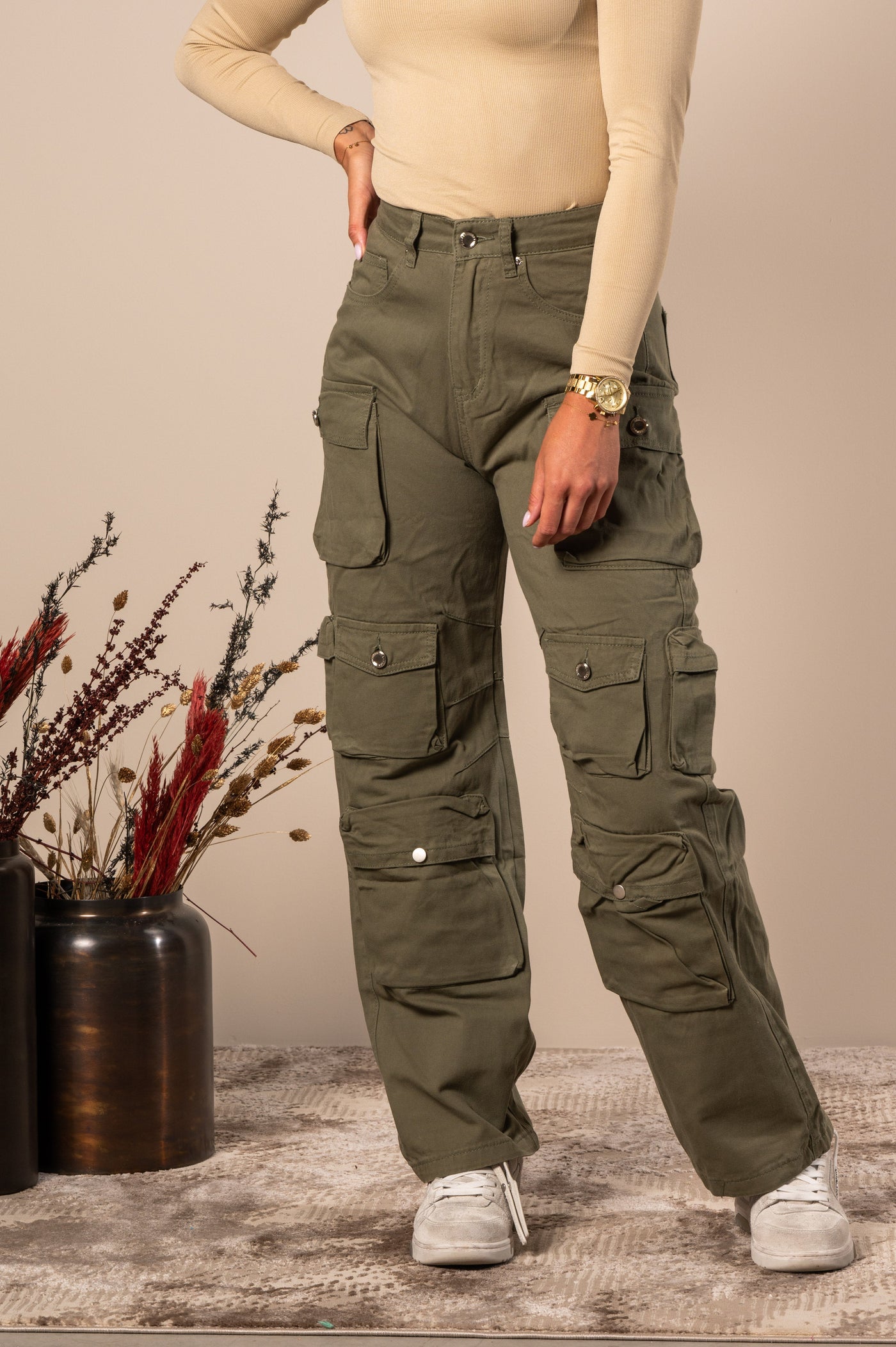 Ladore - Pantalon cargo en kaki