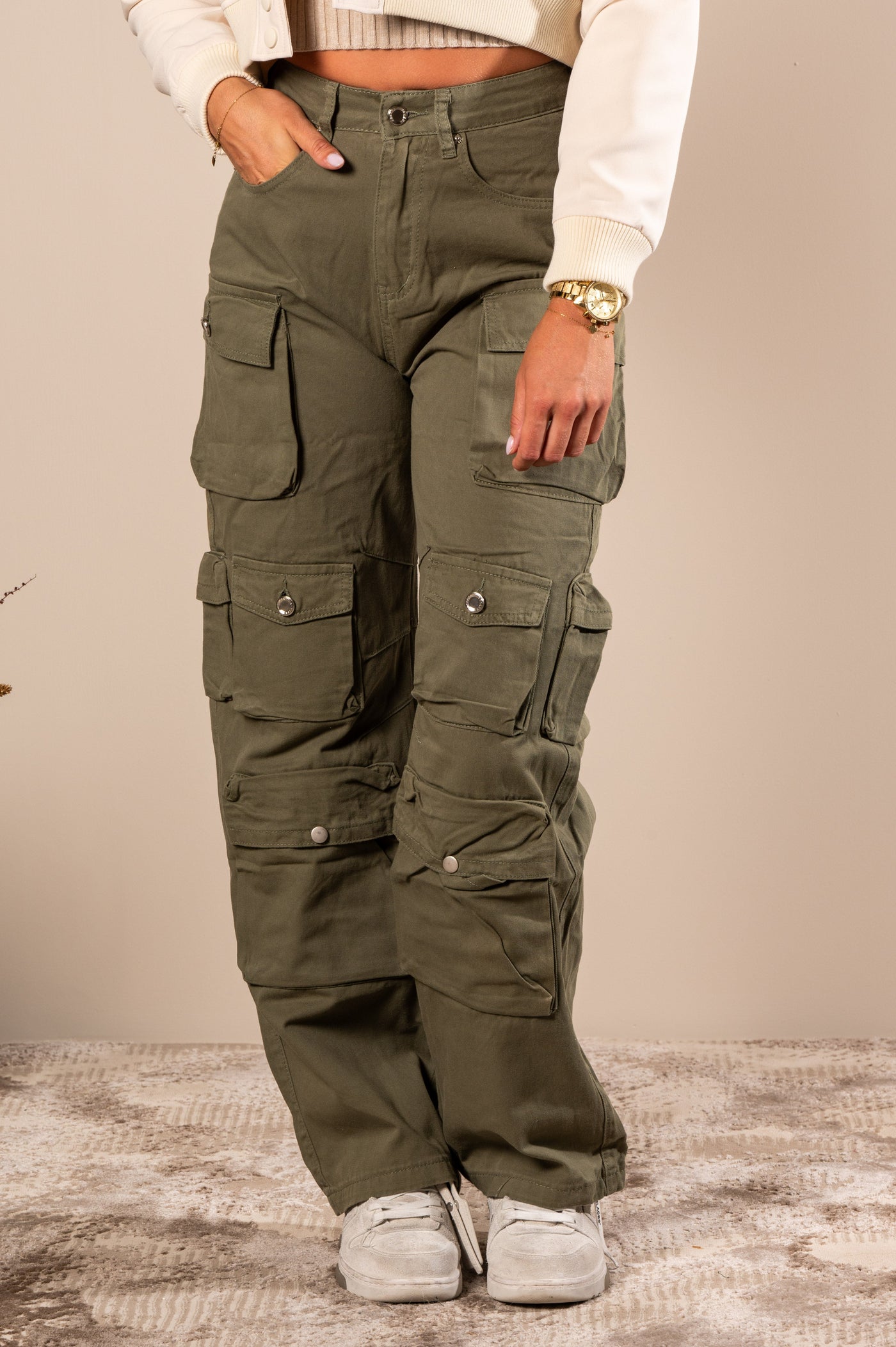 Ladore - Pantalon cargo en kaki