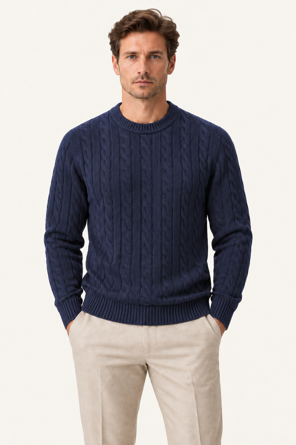 Velaro Cable Knit Crewneck Navy