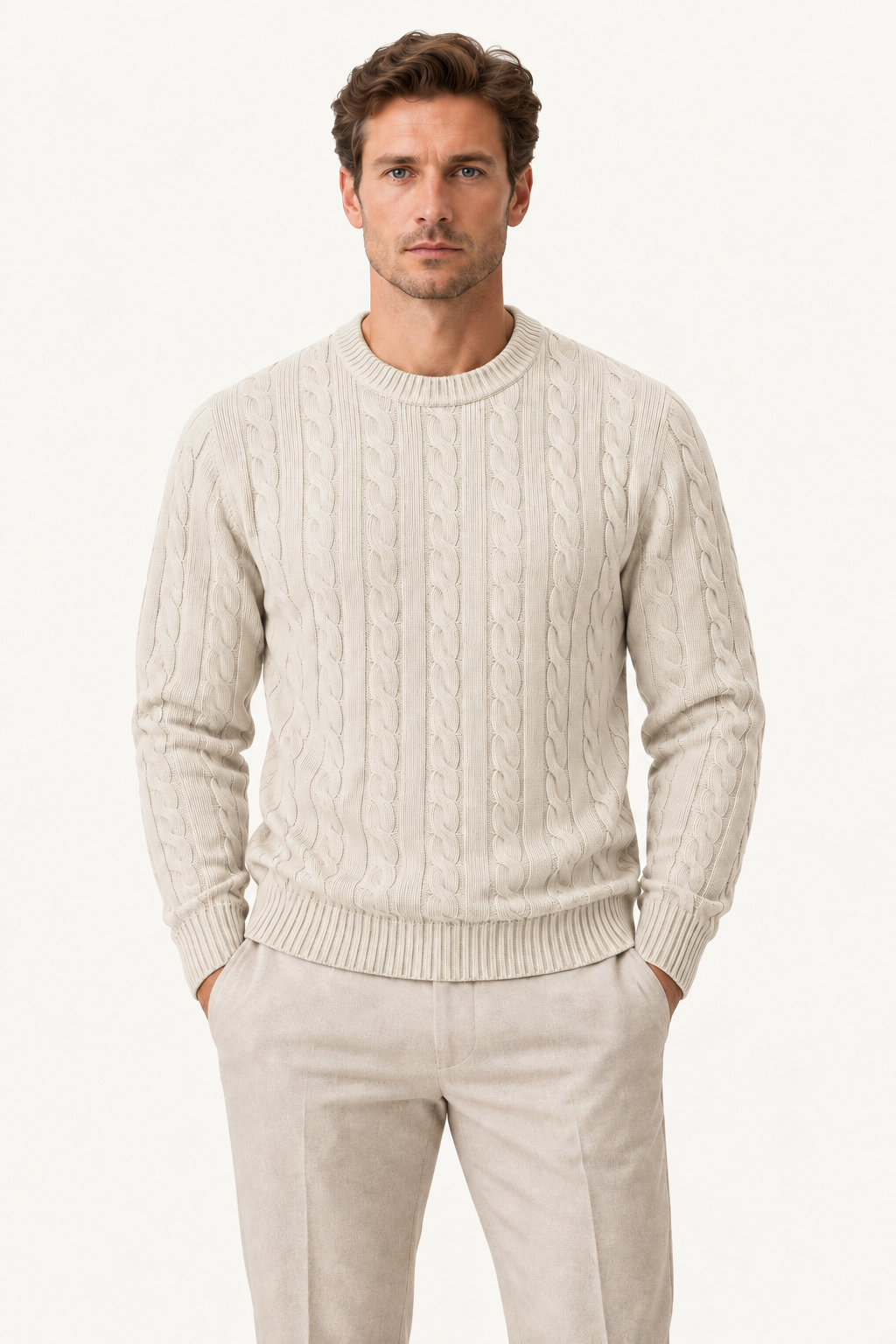 Velaro Cable Knit Crewneck White