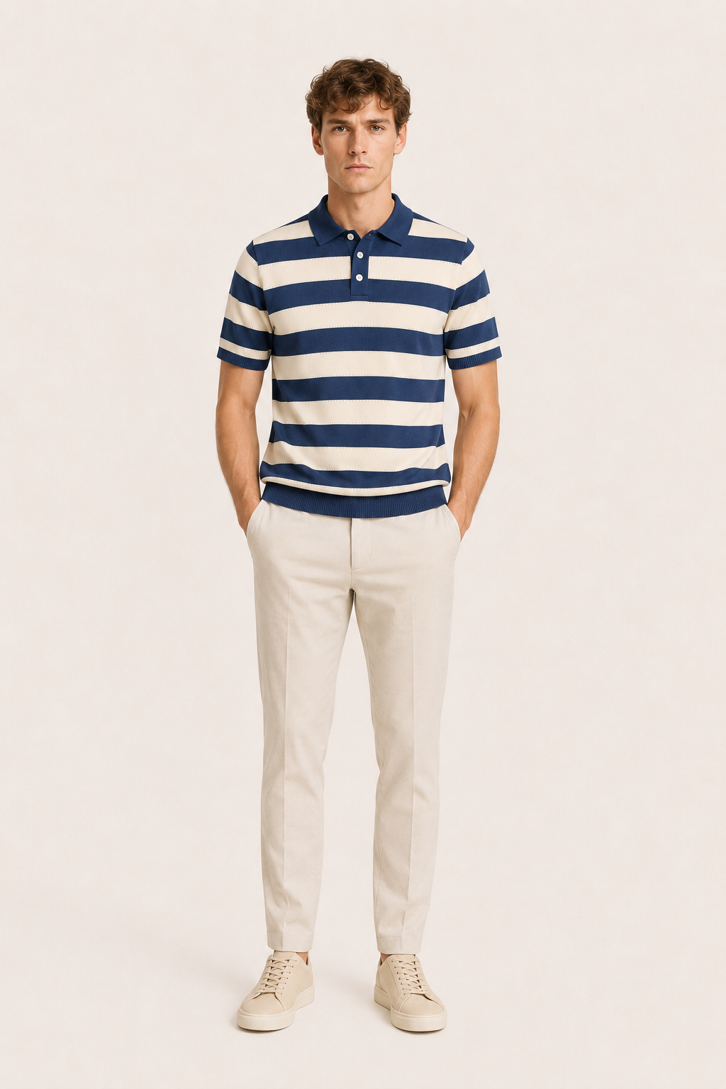 Melano Striped Knitted Polo Blue
