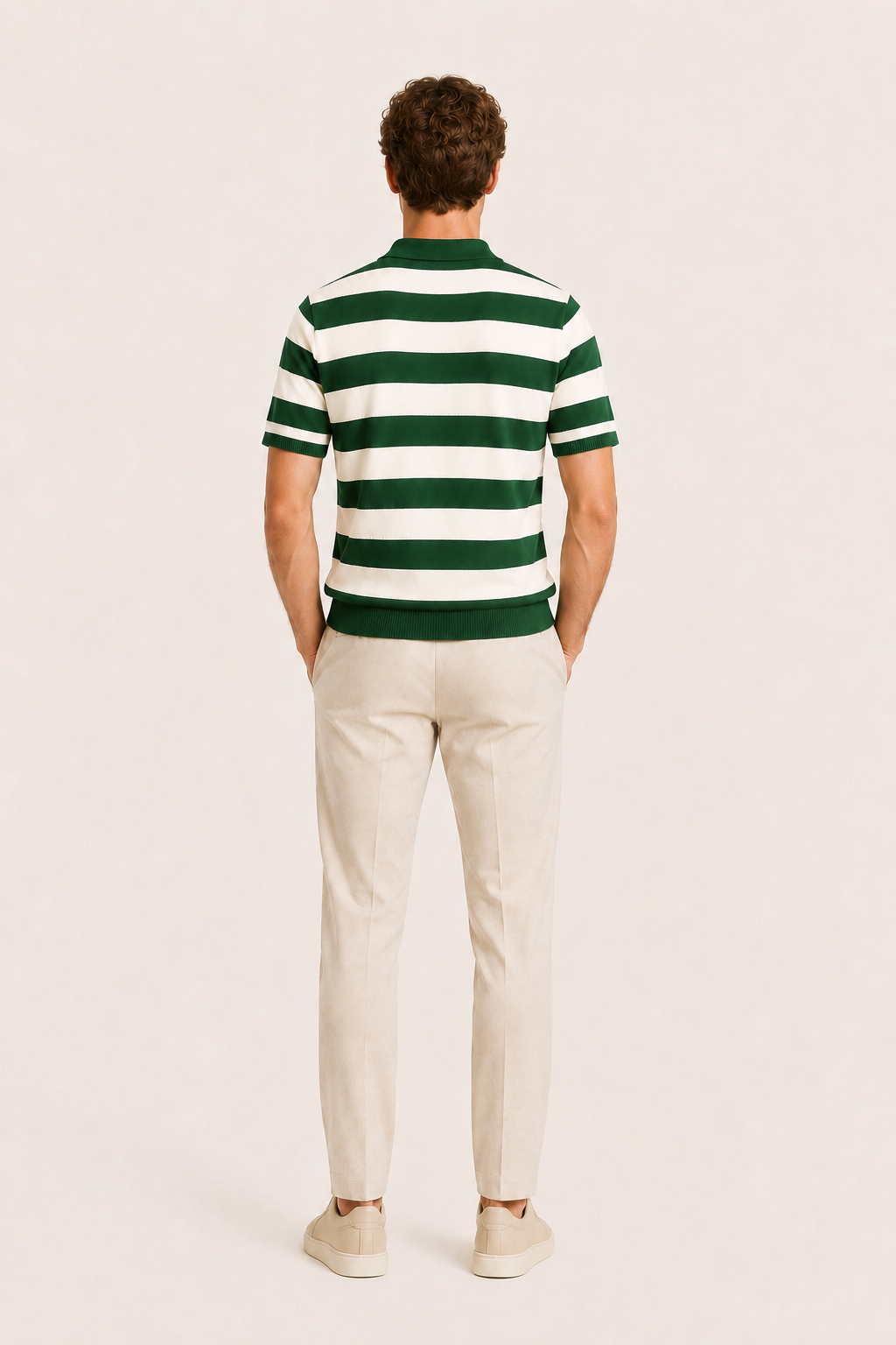 Melano Striped Knitted Polo Green