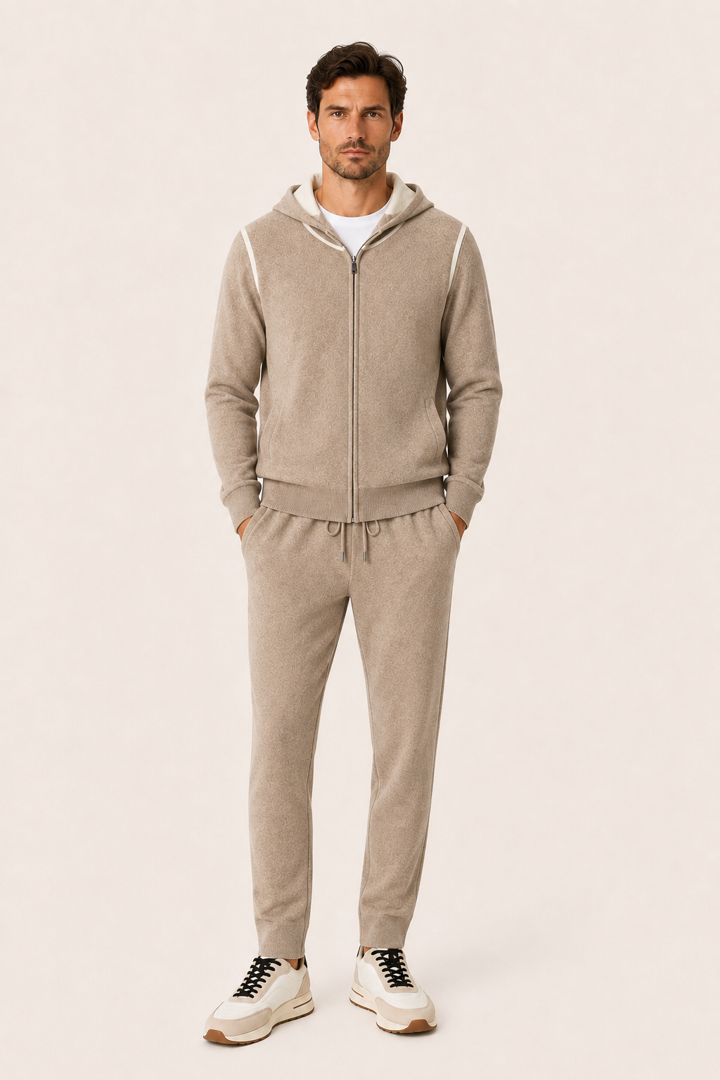 Ladore Cashmere Hooded Set Beige