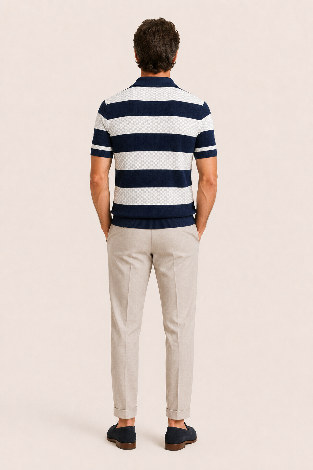 Covani Striped Polo Navy