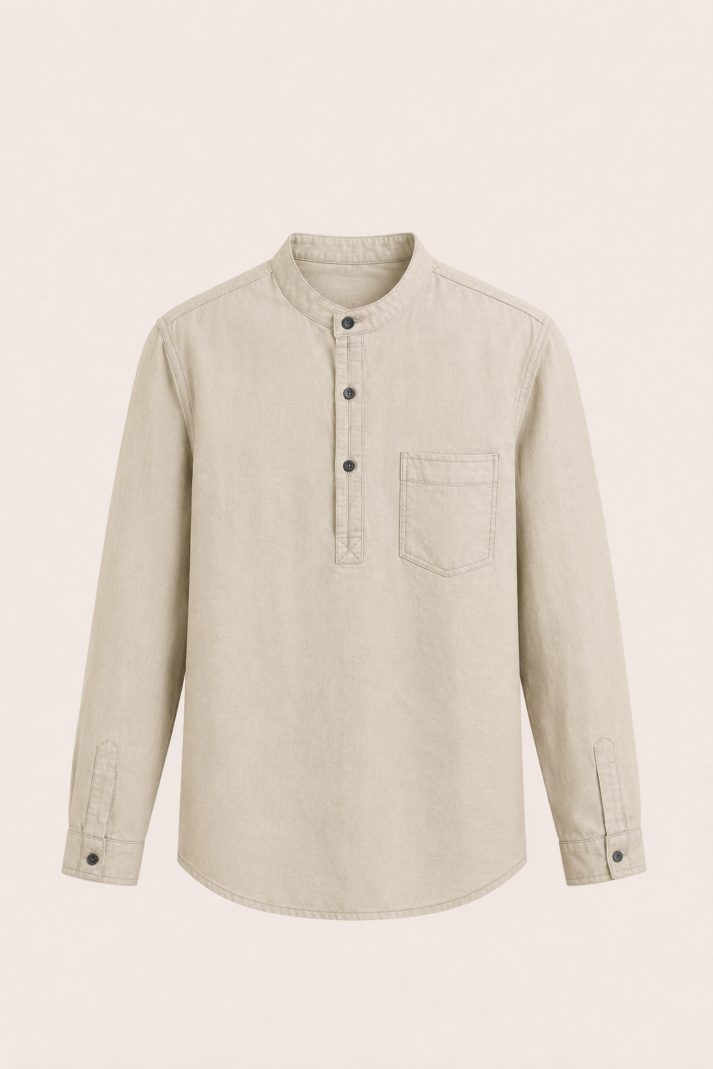 Gavero Linen Quarter Shirt Beige