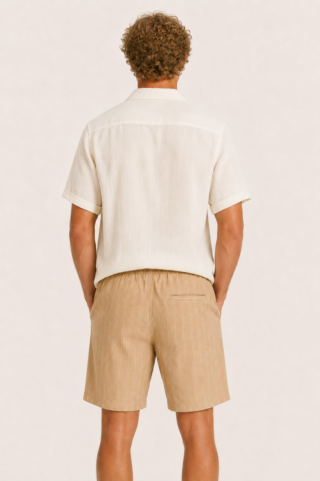 Nerivo Linen Striped Short Khaki