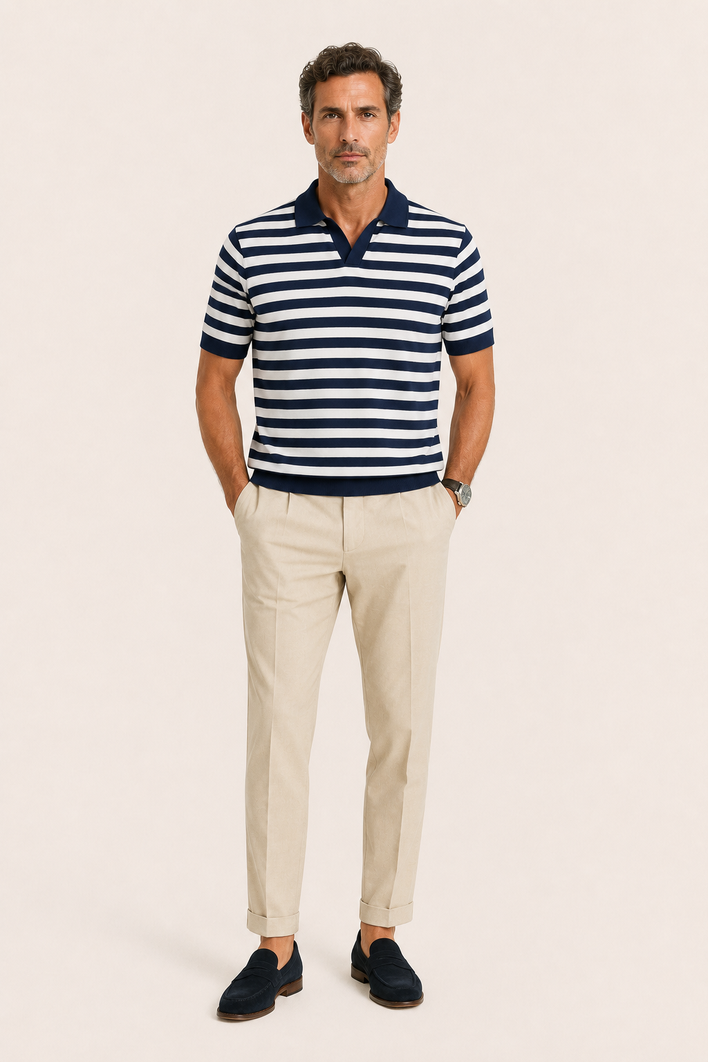 Nolani Striped Polo Navy