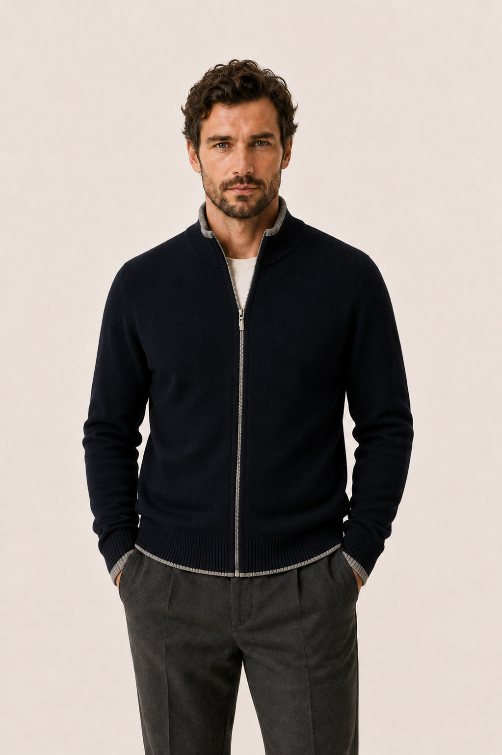 Neviro Zip Cardigan Navy