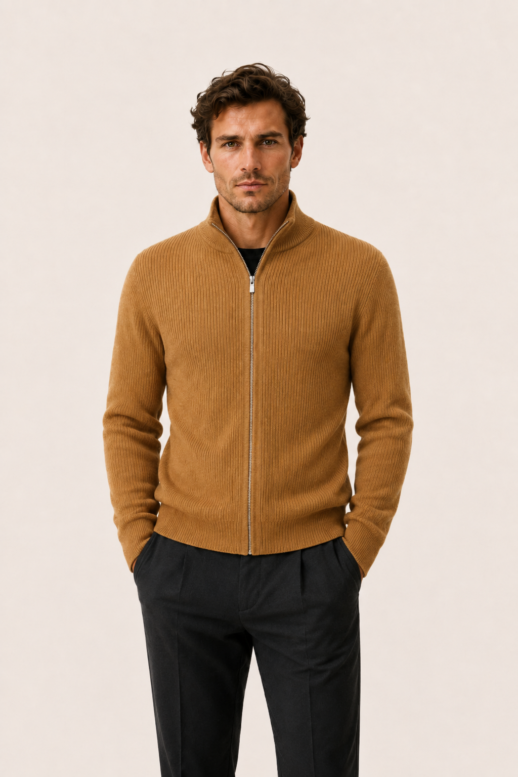Arelon Zip Knit Camel