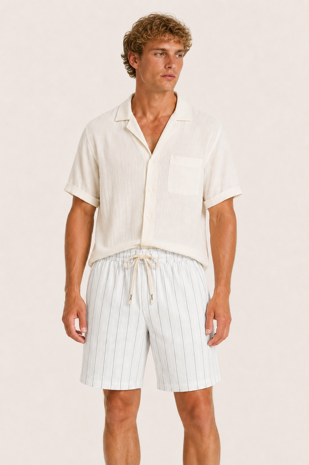 Nerivo Linen Striped Short White
