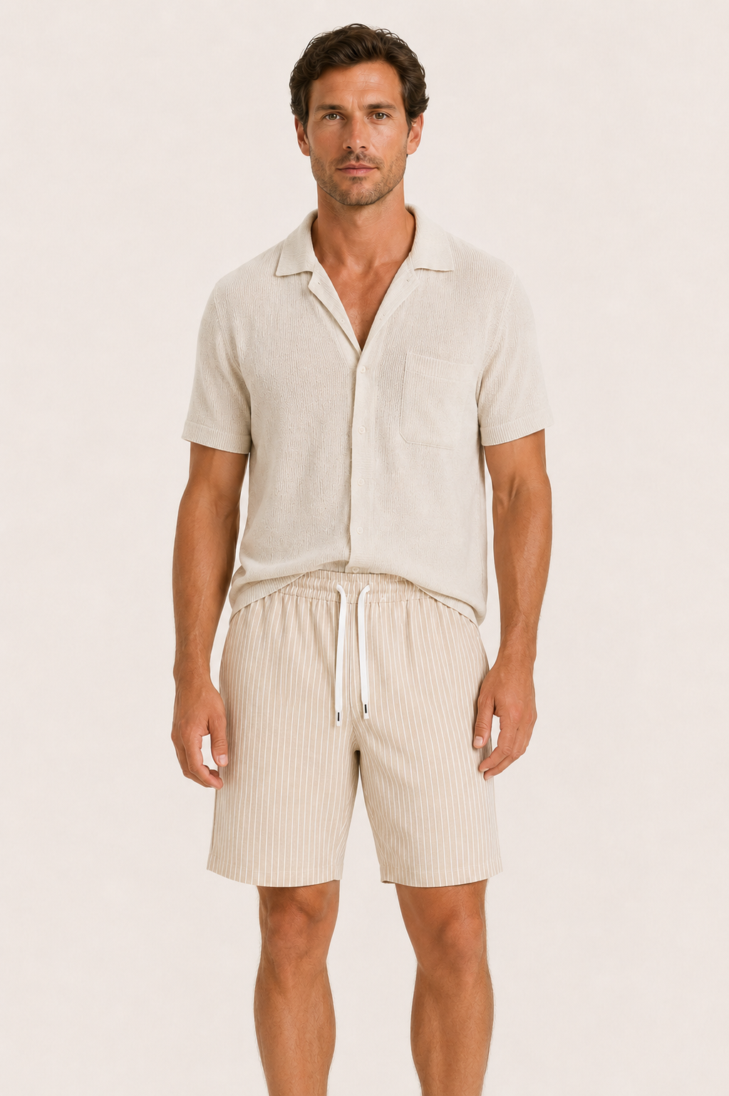 Lenaro Linen Striped Short Khaki
