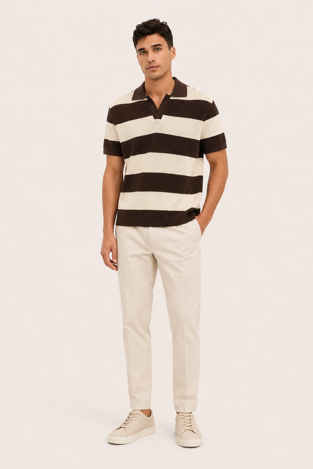 Nelari Ribbed Cotton Polo Brown