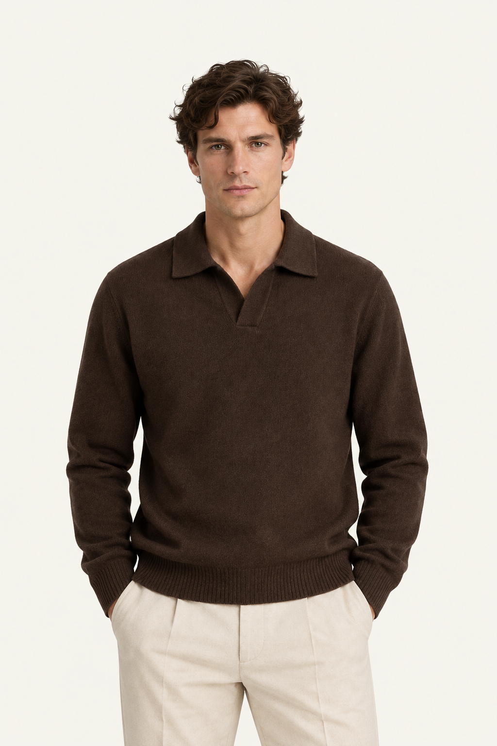 Malero Wool Polo Knit Brown