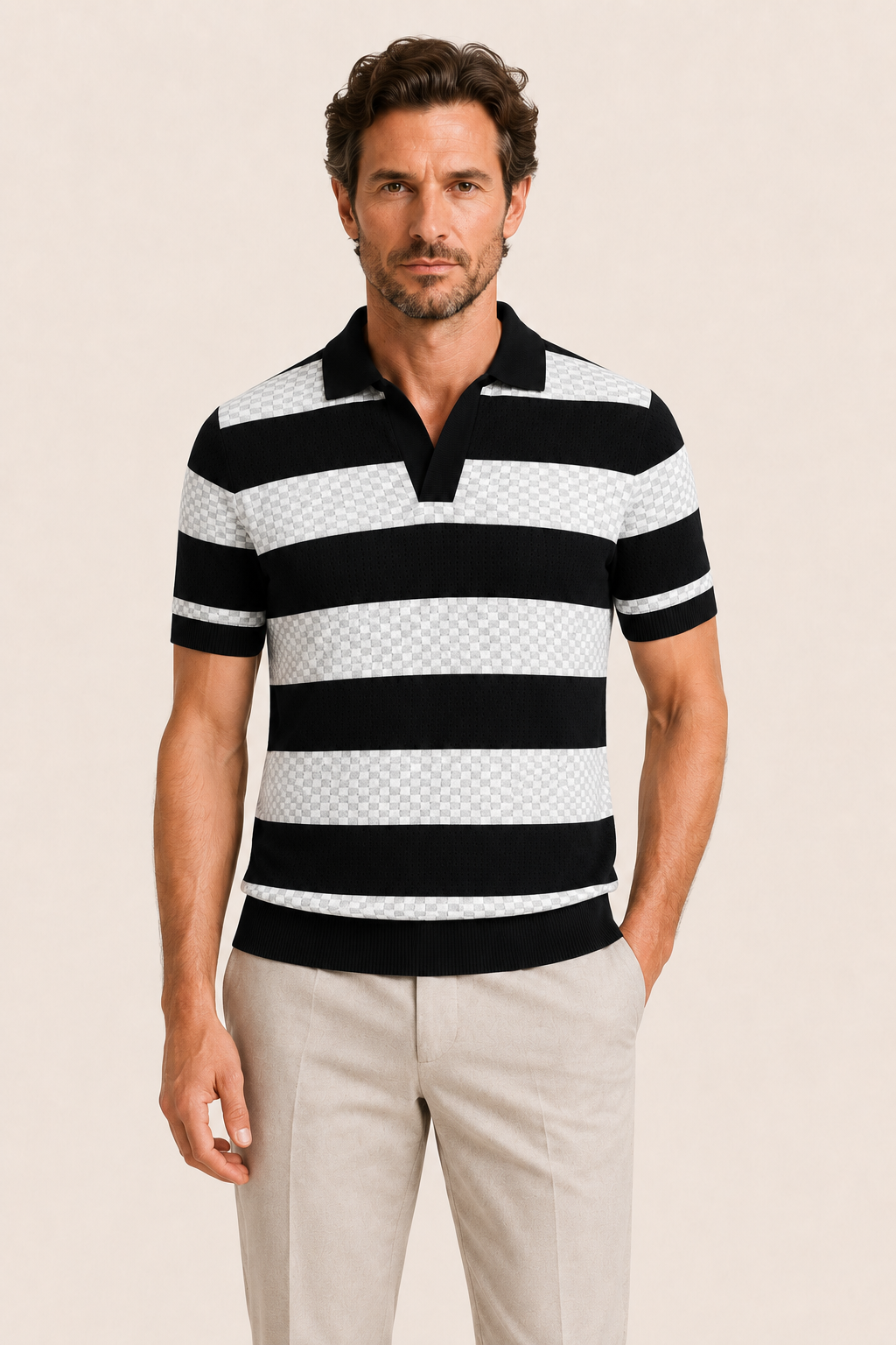 Covani Striped Polo Black