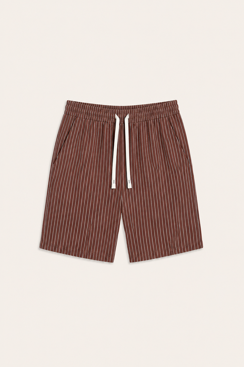 Lenaro Linen Striped Short Red-Brown