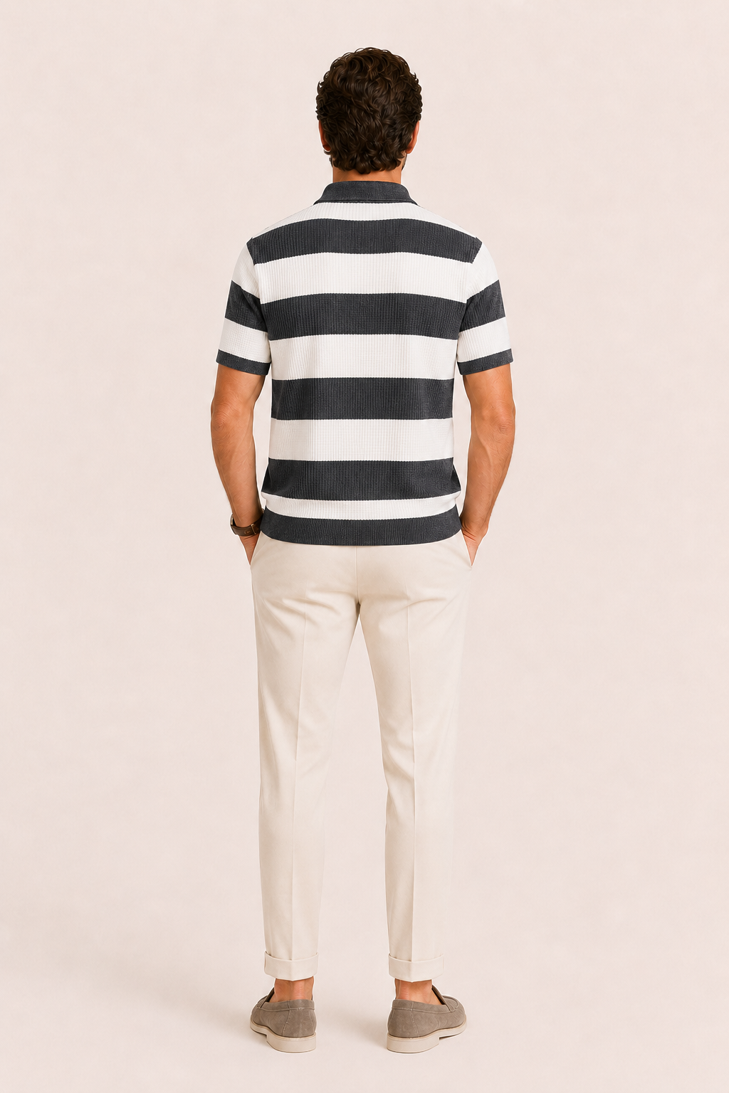 Vicero Striped Zip Polo Charcoal