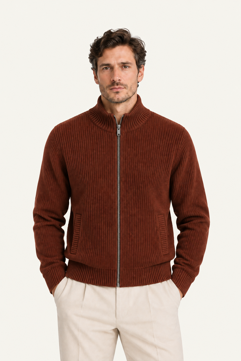 Narivo Wool Zip Knit Terracotta