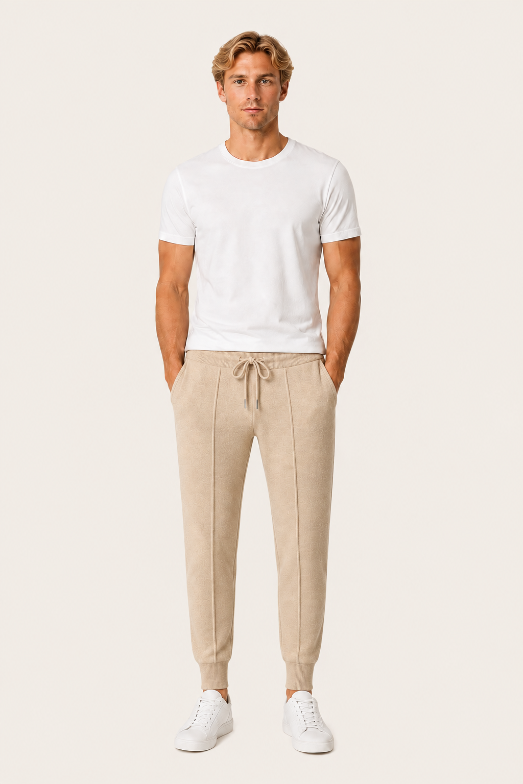 Belorin Wool Knit Joggers Beige