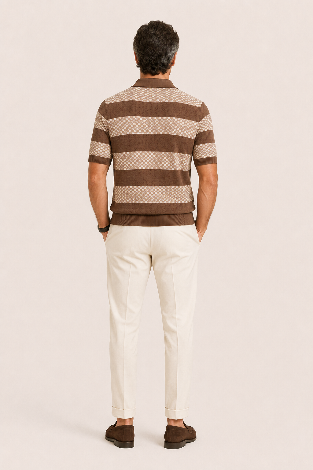 Covani Striped Polo Coffee