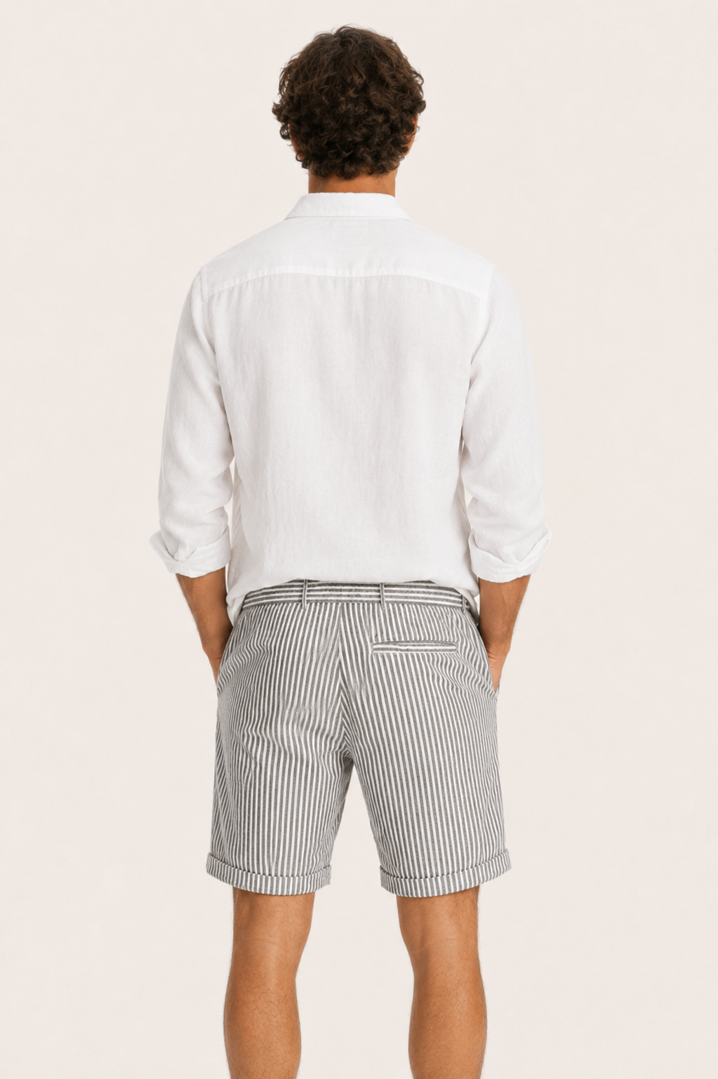 Rivero Linen Short White Striped
