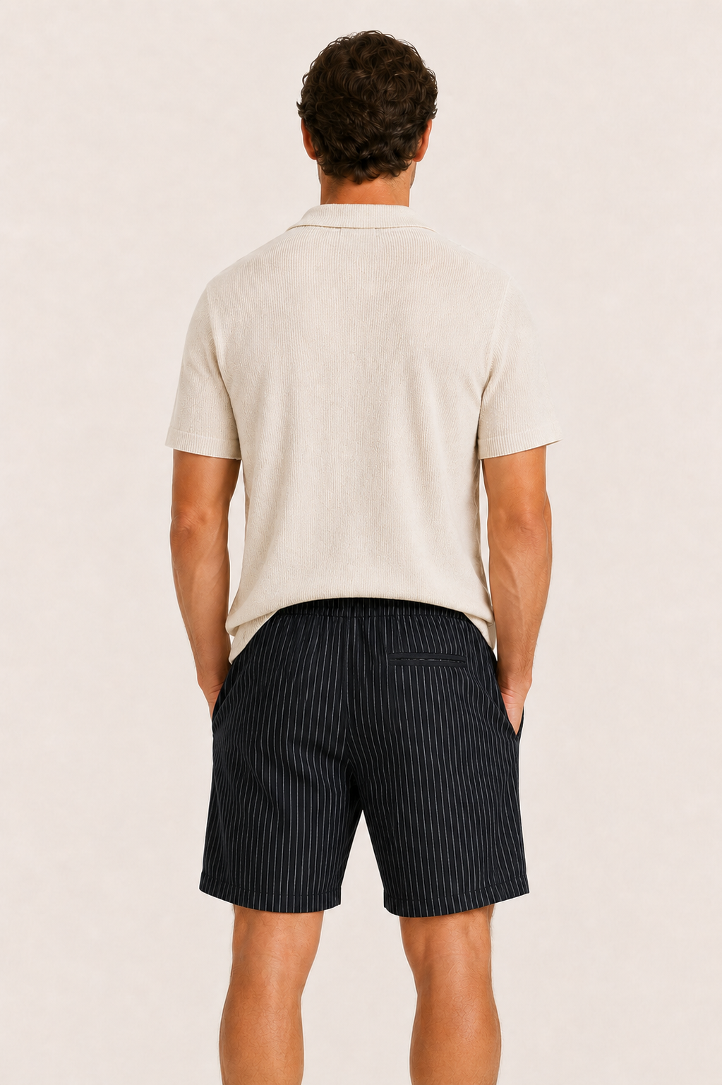 Lenaro Linen Striped Short Black