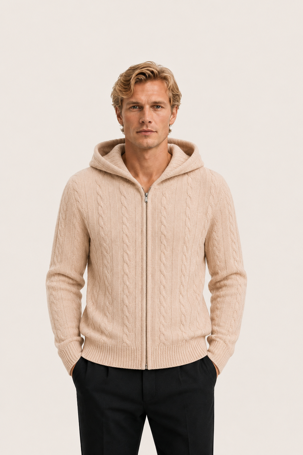 Avero Hooded Cable Knit Beige