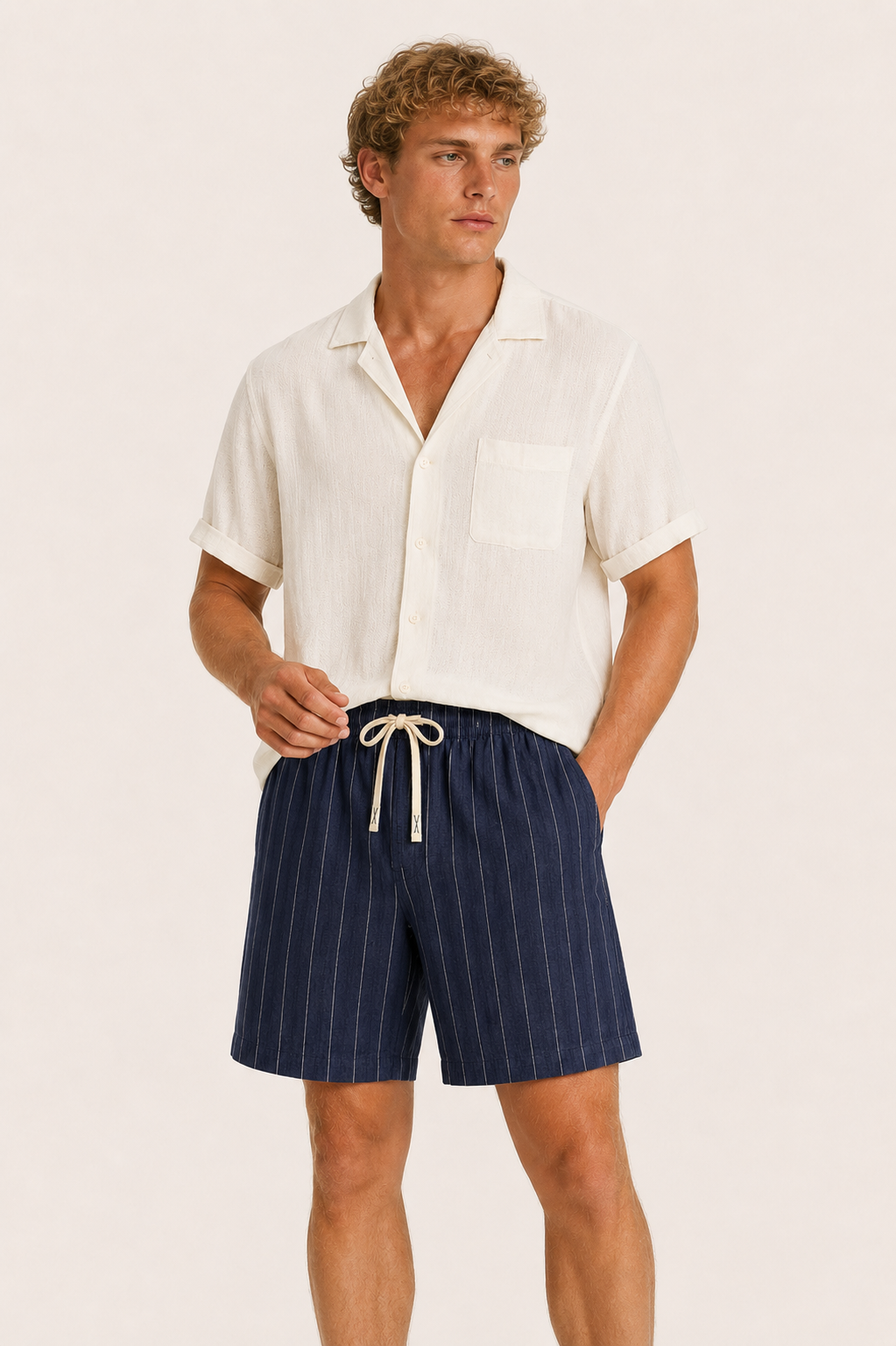 Nerivo Linen Striped Short Navy