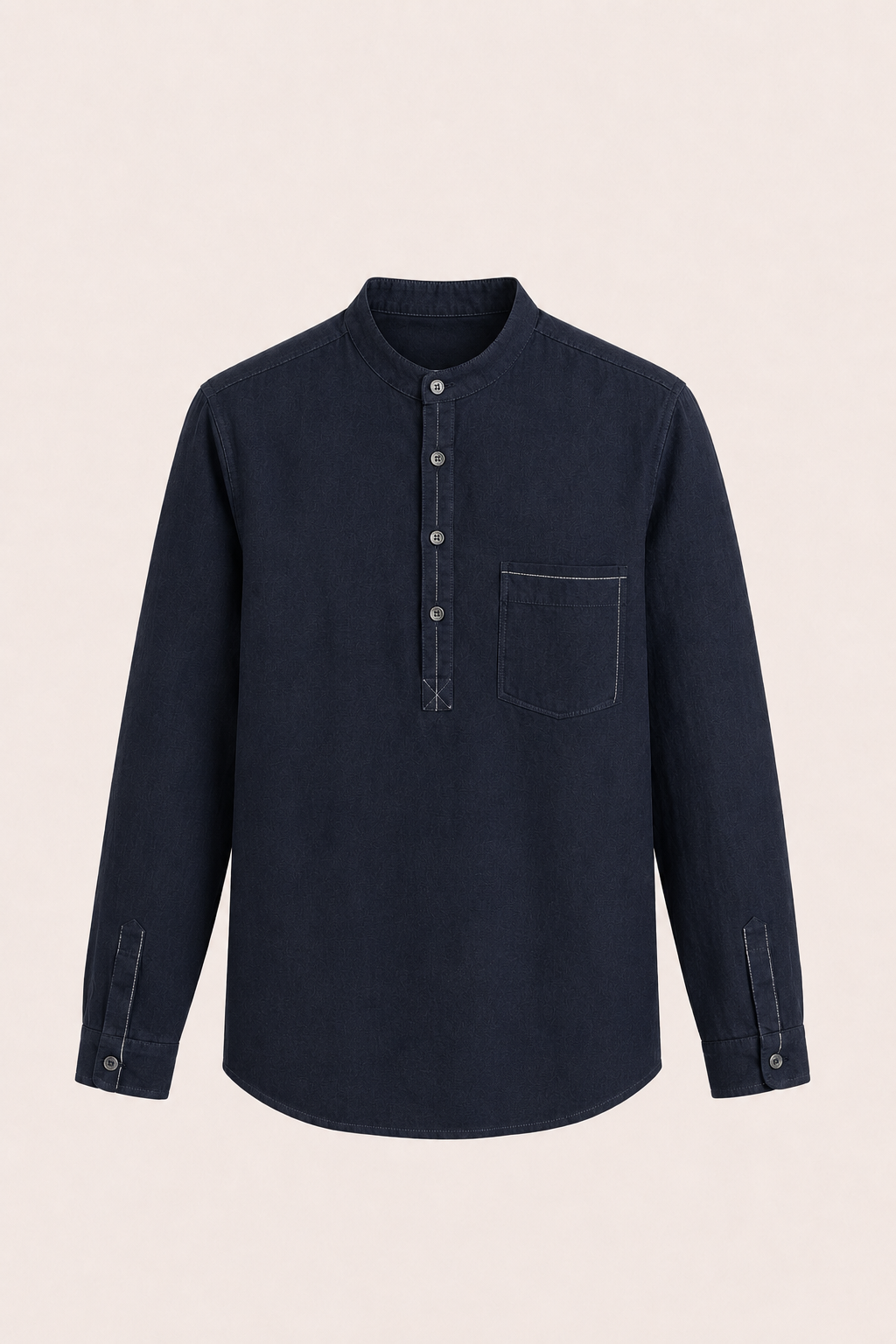 Gavero Linen Quarter Shirt Navy