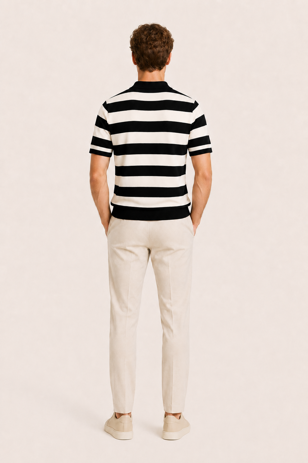 Melano Striped Knitted Polo Black