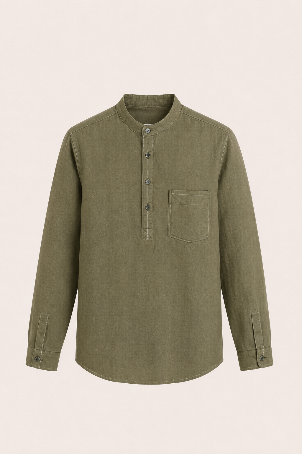 Gavero Linen Quarter Shirt Green