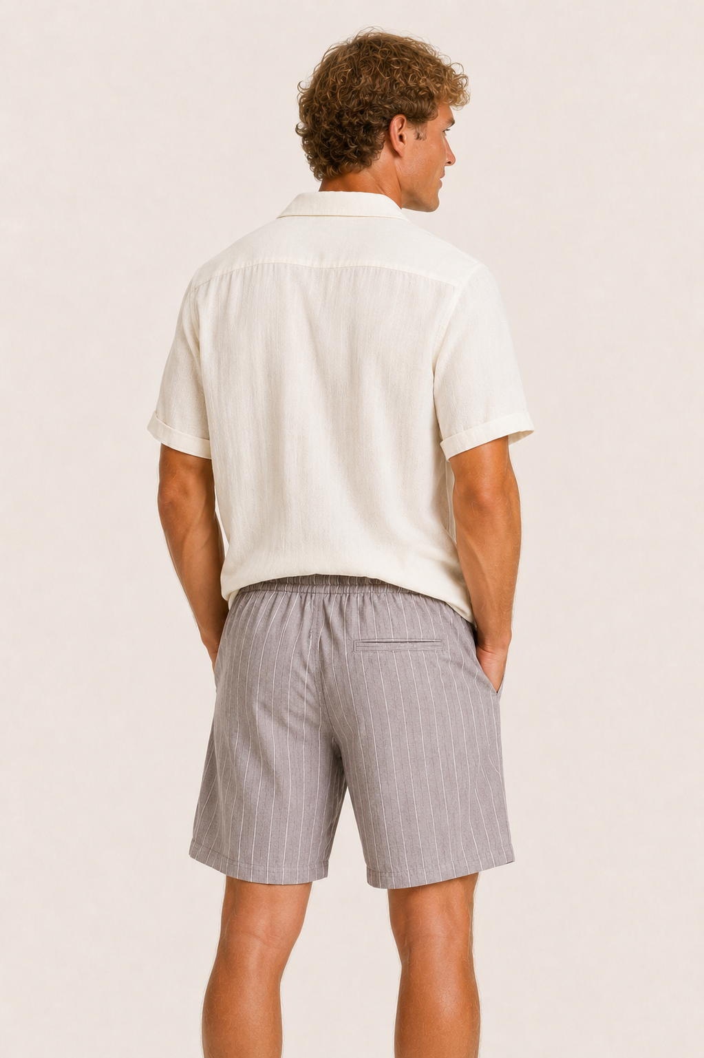 Nerivo Linen Striped Short Grey