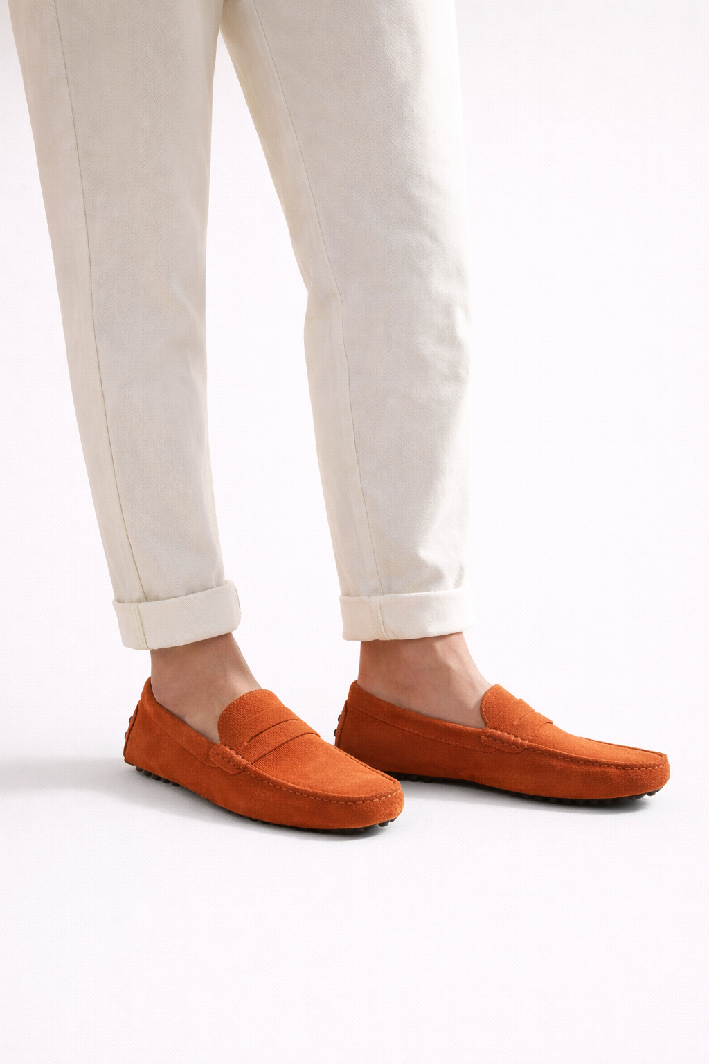 Suede Driver Loafers Orange
