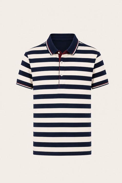 Lamero Striped Cotton Polo Navy