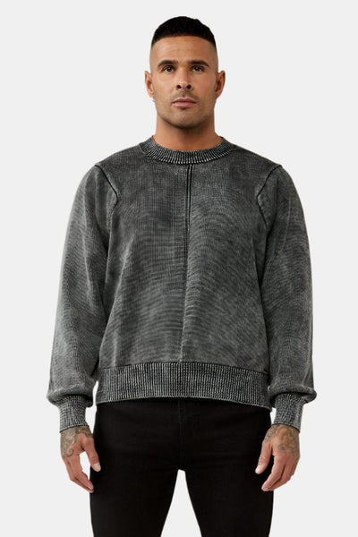 Pull en tricot gris à panneaux