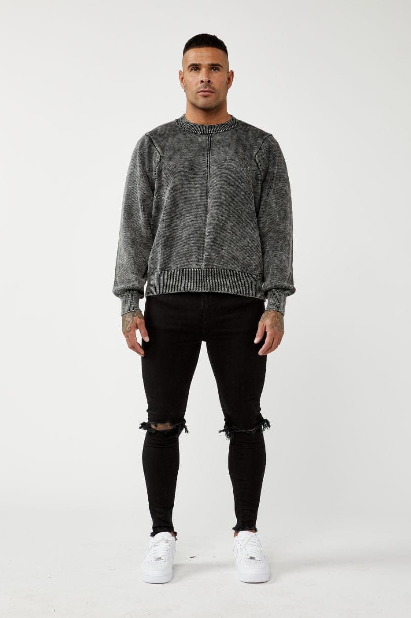 Pull en tricot gris à panneaux